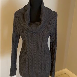 Gray Cotton Cowl Neck Sweater.